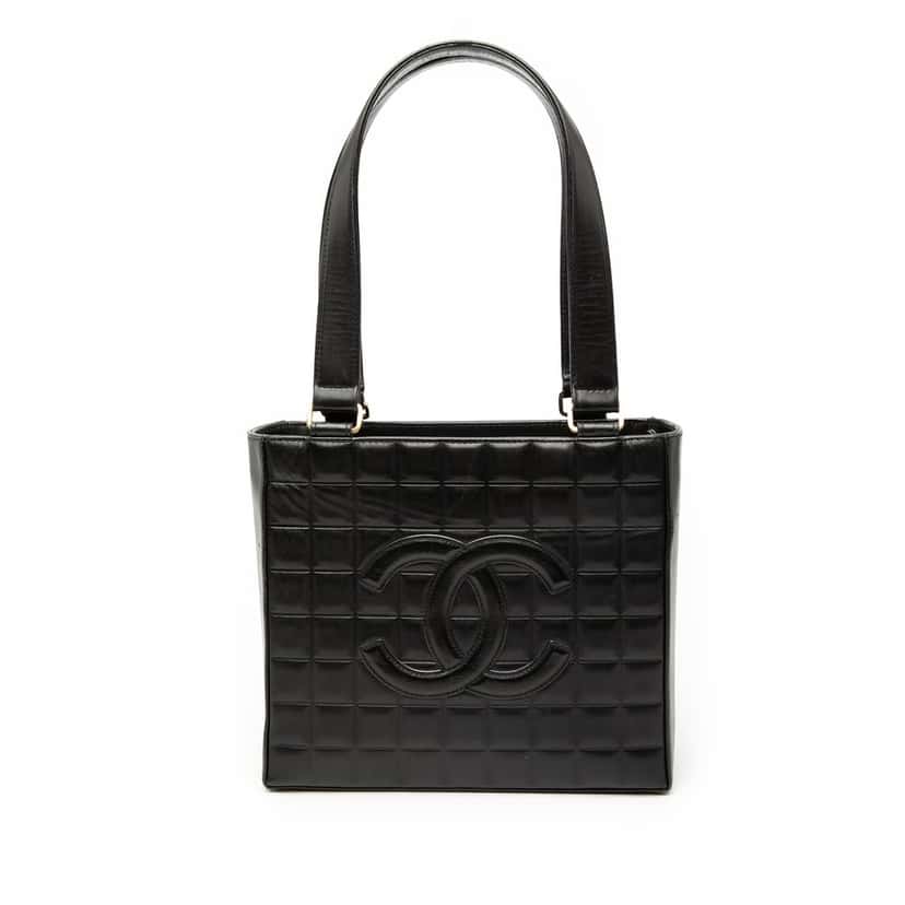 Chanel CC Choco Bar Lambskin Tote Black Leather Very good condition - Front View