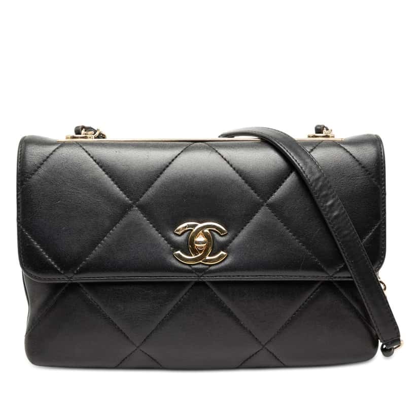 Chanel Quilted Lambskin Trendy CC Flap Black Leather Very good condition - Front View