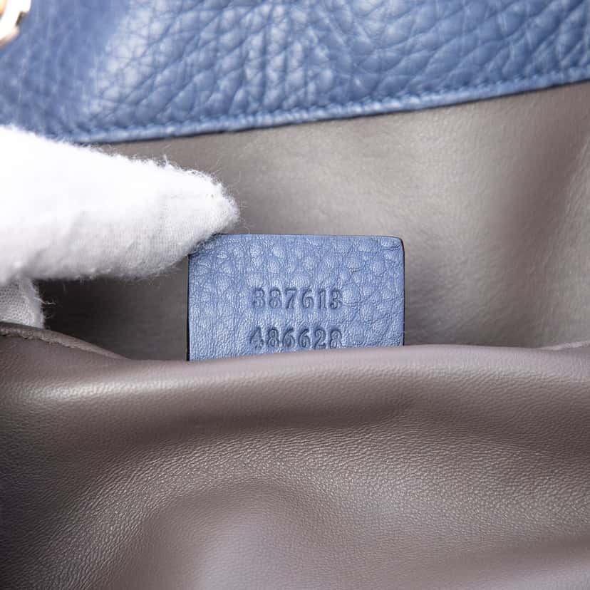 Gucci Pebbled Calfskin Miss Bamboo Tassel Bucket Bag Blue Leather Very good condition - Box View