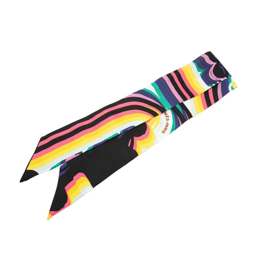 Hermès Brides De Gala Shadow Silk Twilly Scarf Black Very good condition - Front View