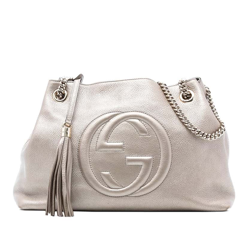 Gucci Medium Metallic Leather Soho Chain Tote Gold Leather Very good condition - Front View