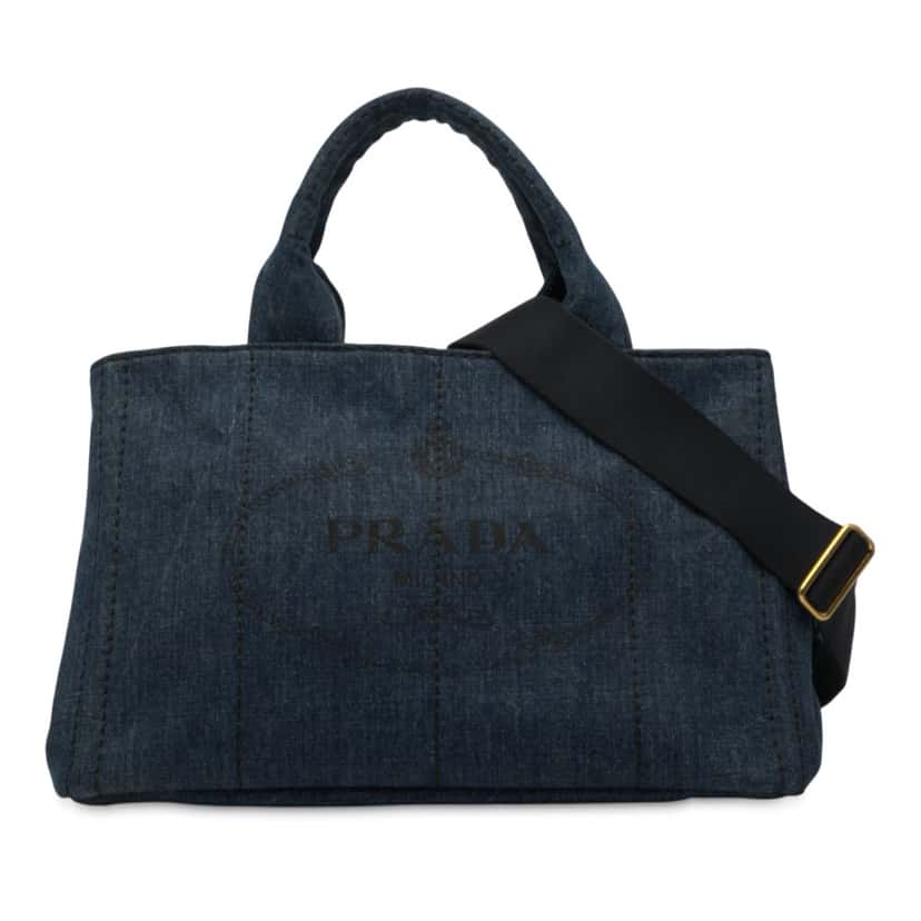 Prada Denim Canapa Logo Satchel Blue Very good condition - Front View