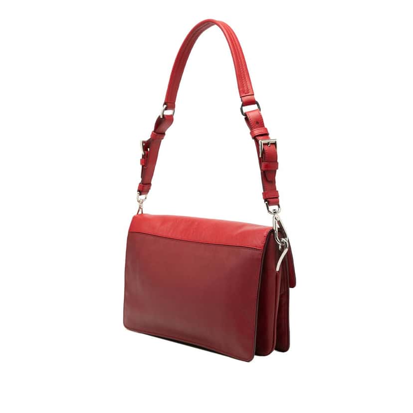 Prada Bicolor Saffiano Sound Lock Shoulder Bag Red Leather Very good condition - Back View