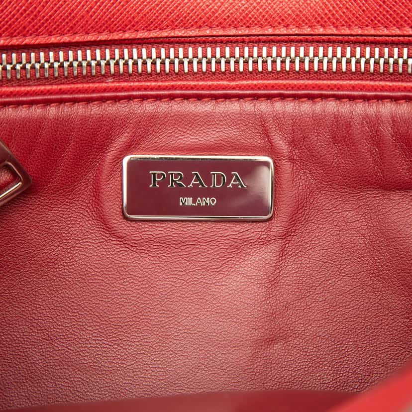 Prada Bicolor Saffiano Sound Lock Shoulder Bag Red Leather Very good condition - Box View