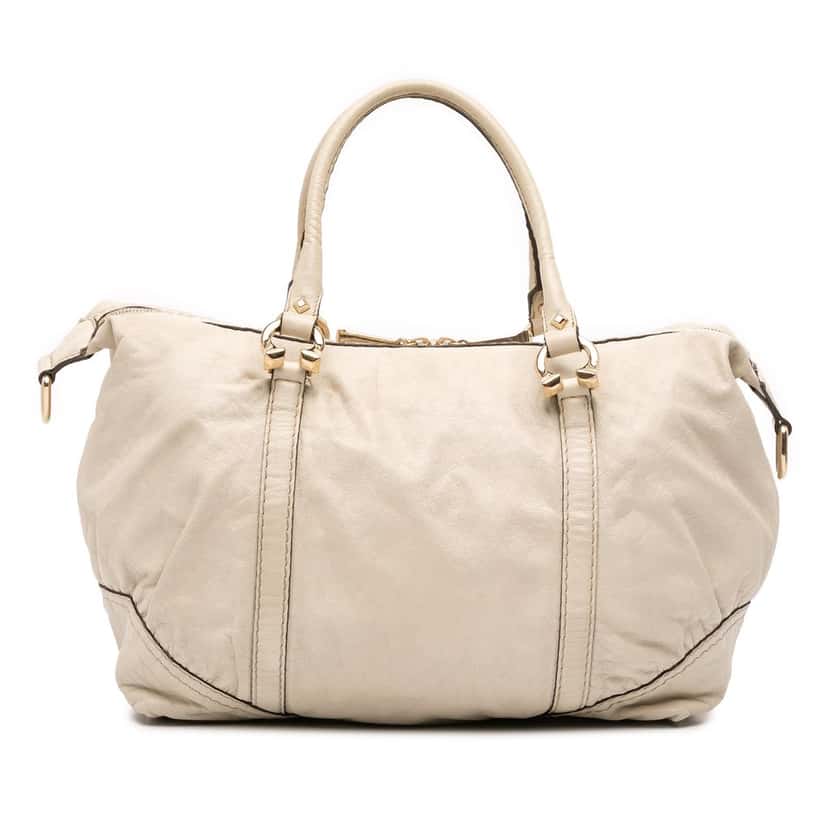 Gucci Leather Horsebit Nail Boston Bag White Leather Good condition - Front View