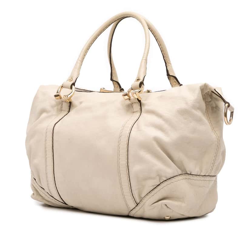 Gucci Leather Horsebit Nail Boston Bag White Leather Good condition - Back View