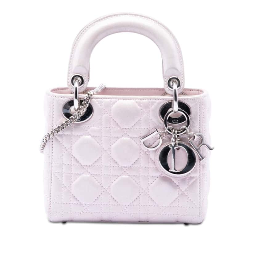 Dior Mini Iridescent Lambskin Cannage Lady Dior Pink Leather Very good condition - Front View