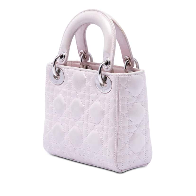 Dior Mini Iridescent Lambskin Cannage Lady Dior Pink Leather Very good condition - Back View