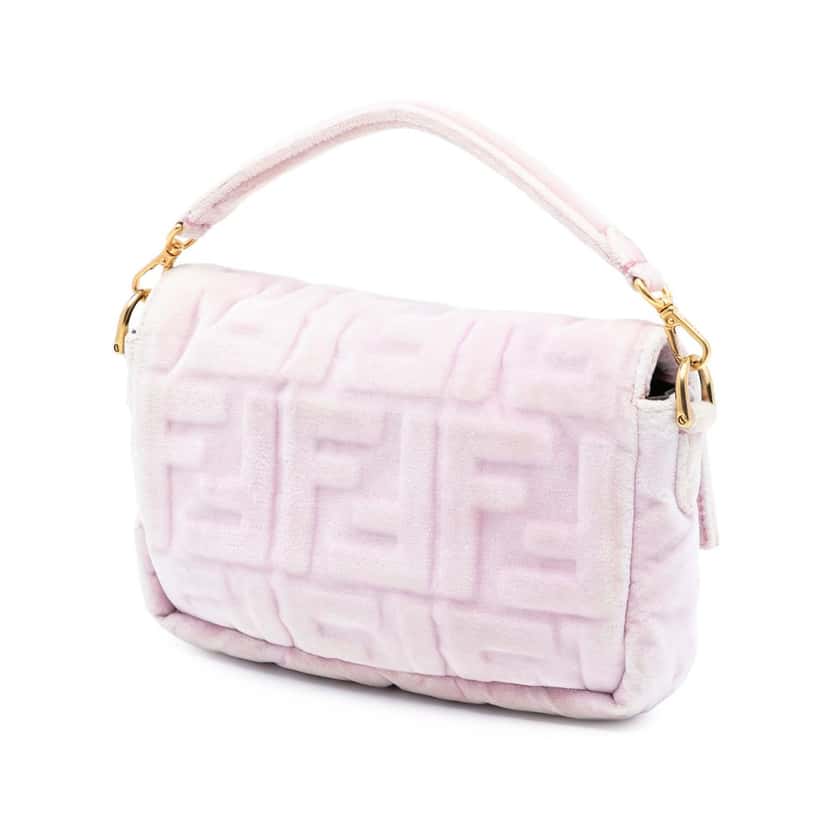 Fendi Mini Zucca Embossed Velvet Baguette Satchel Pink Very good condition - Back View