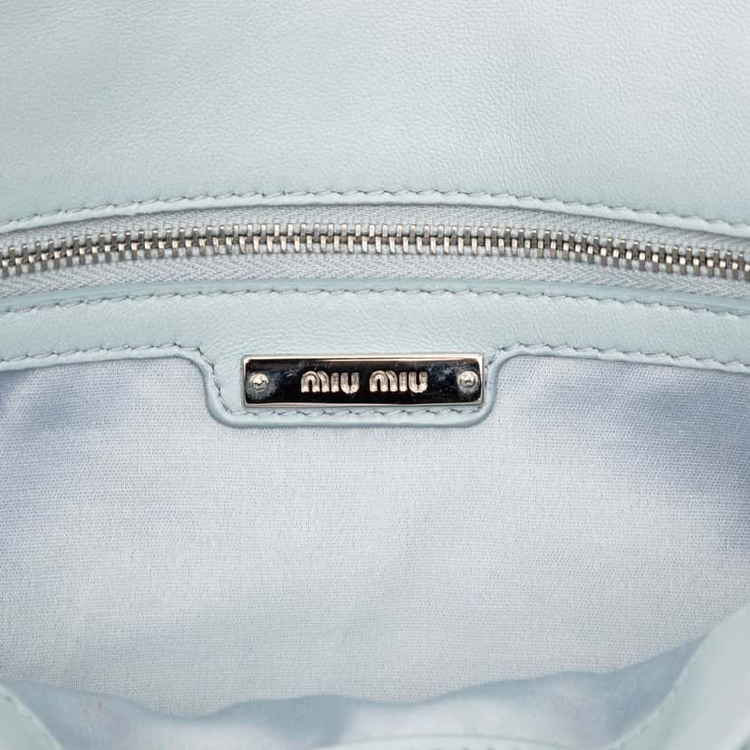 Miu Miu Matelasse Nappa Crystal Chain Satchel Blue Leather Very good condition - Box View