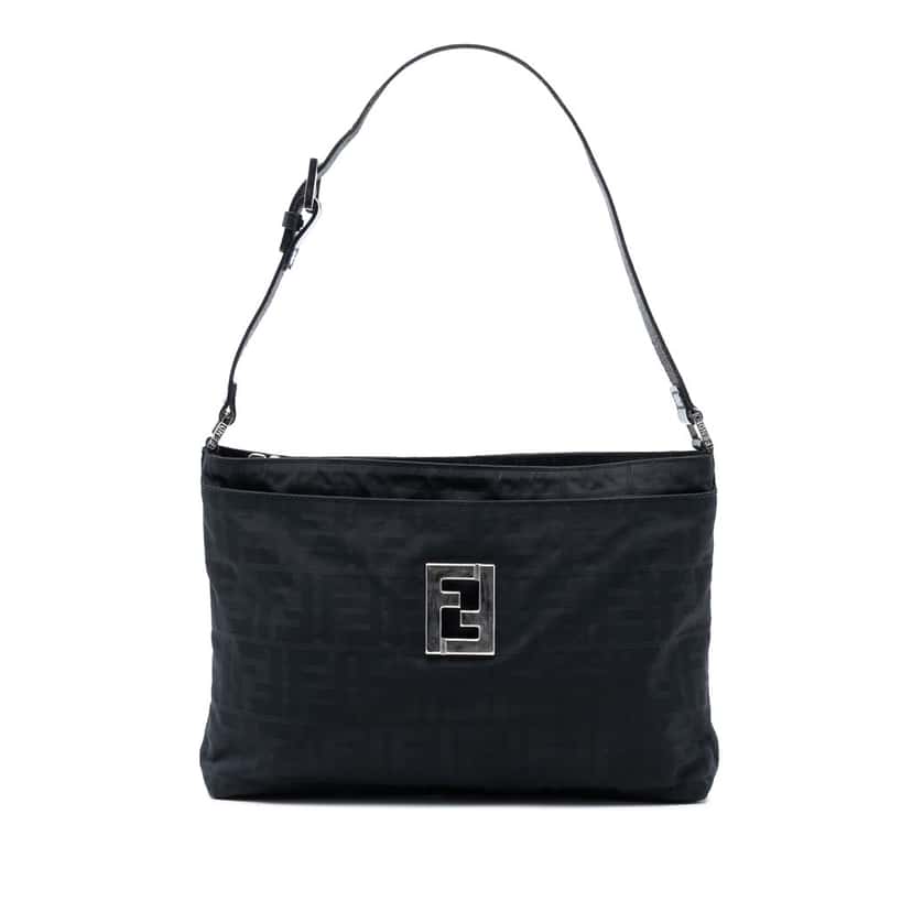Fendi Zucca Nylon Shoulder Bag Black Very good condition - Front View