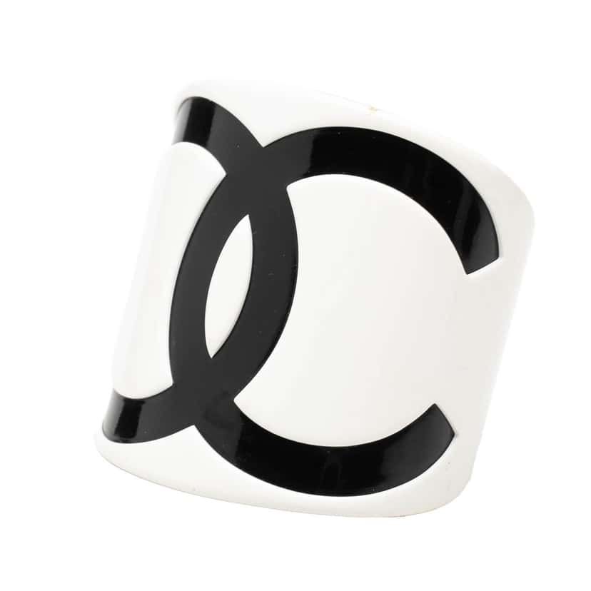 Chanel CC Resin Cuff Bracelet White Plastic Very good condition - Back View