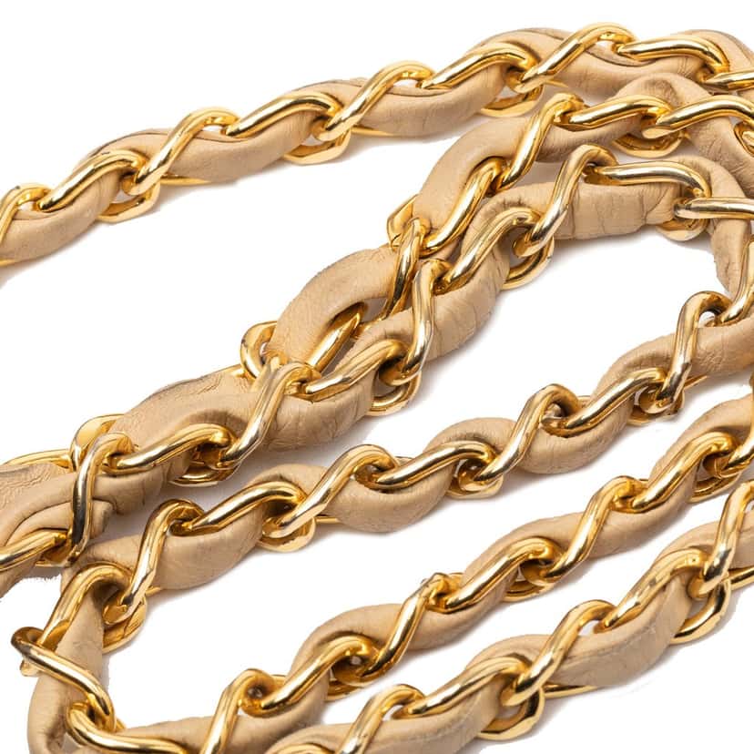 Chanel CC Gold Plated Leather Woven Chain Belt Gold Metal Very good condition - Box View