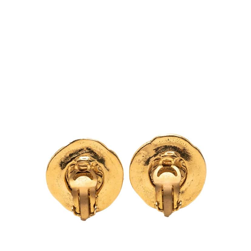 Chanel CC Gold Plated Round Clip On Earrings Gold Metal Very good condition - Back View