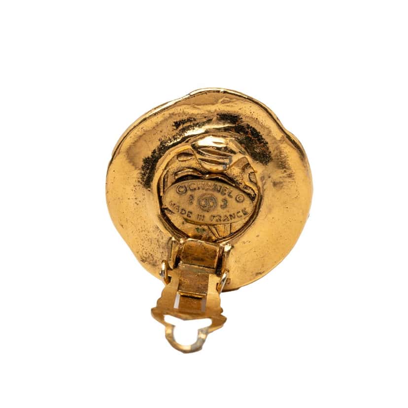 Chanel CC Gold Plated Round Clip On Earrings Gold Metal Very good condition - Inside View