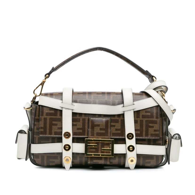 Fendi Zucca Glazed Fabric Cage Baguette Satchel Brown Very good condition - Front View