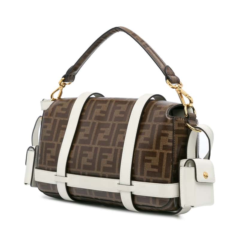 Fendi Zucca Glazed Fabric Cage Baguette Satchel Brown Very good condition - Back View