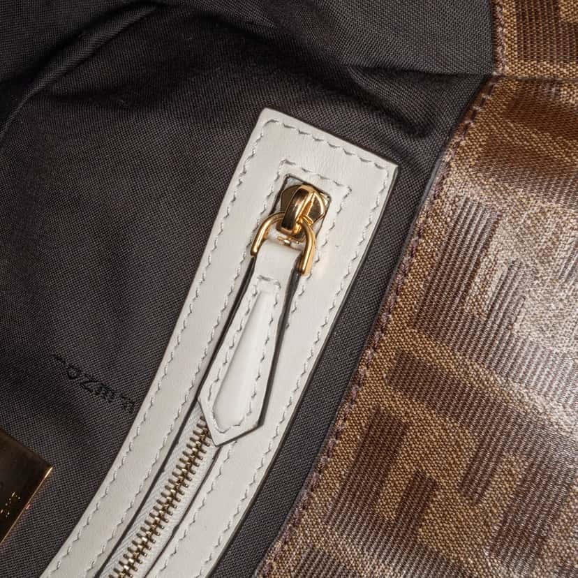 Fendi Zucca Glazed Fabric Cage Baguette Satchel Brown Very good condition - Box View