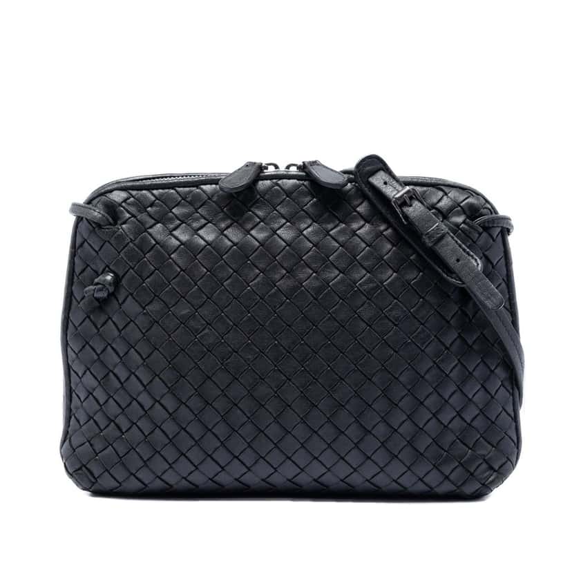 Bottega Veneta Nappa Intrecciato Nodini Crossbody Black Leather Very good condition - Front View