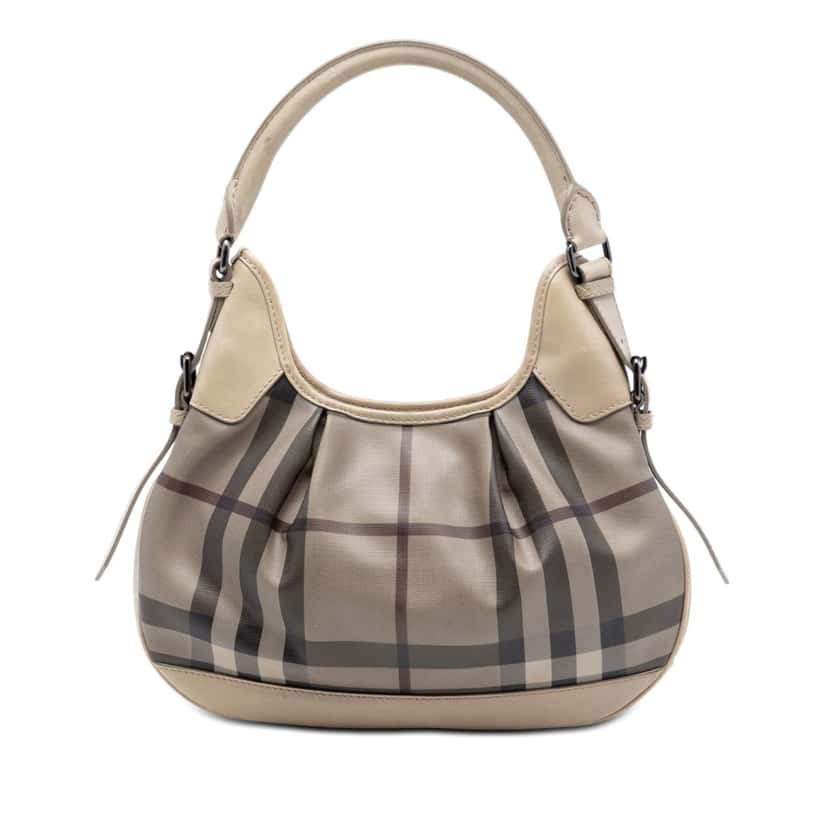 Burberry Smoked Check Coated Canvas Brooklyn Hobo Beige Very good condition - Front View