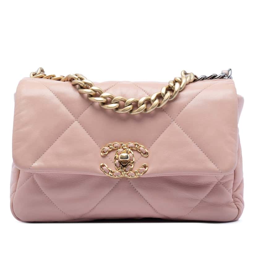 Chanel Medium Lambskin 19 Flap Pink Leather Very good condition - Front View
