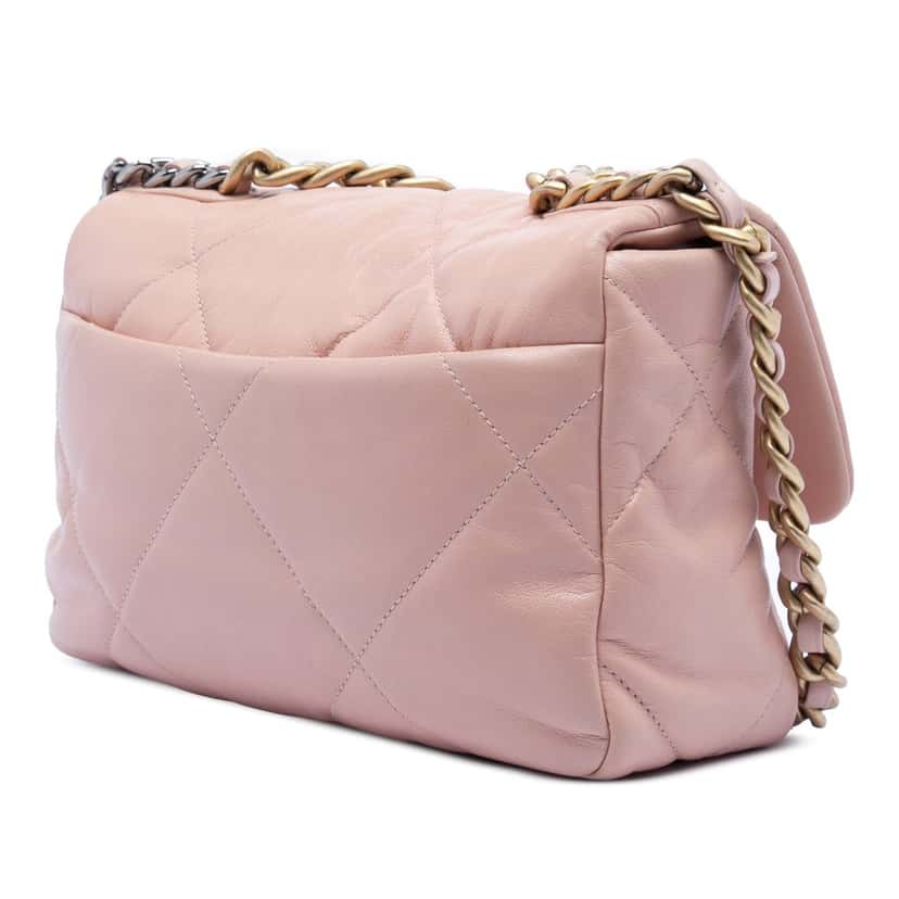 Chanel Medium Lambskin 19 Flap Pink Leather Very good condition - Back View