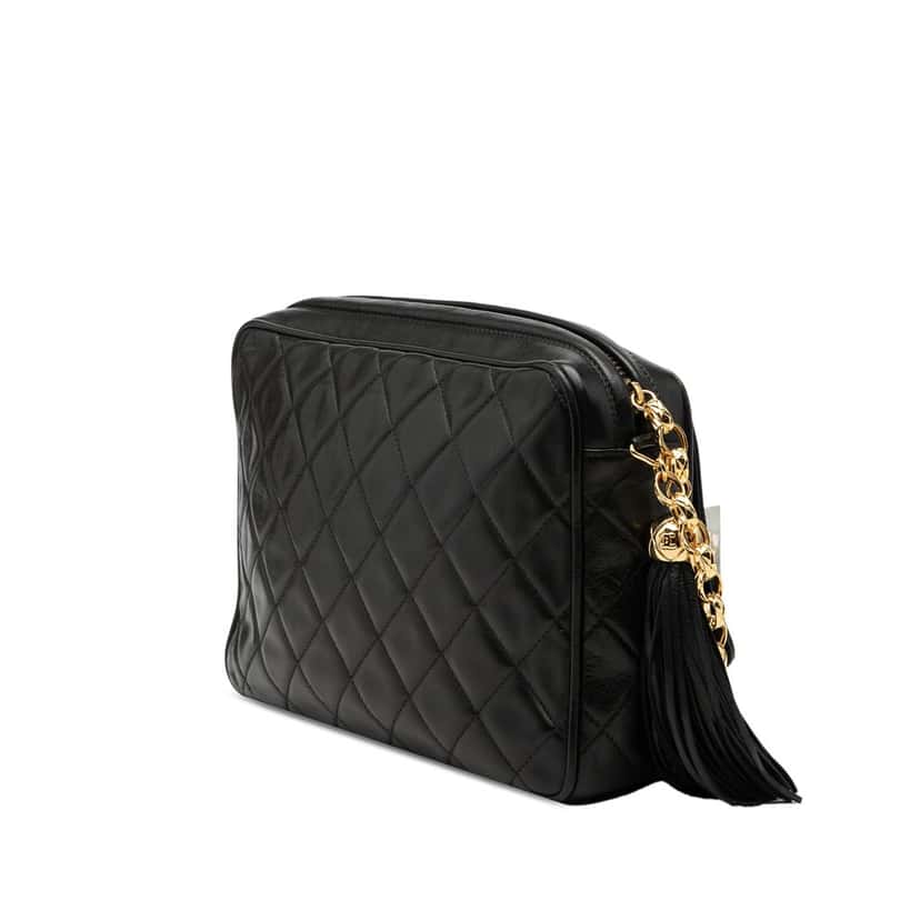 Chanel CC Quilted Lambskin Tassel Camera Bag Black Leather Very good condition - Back View