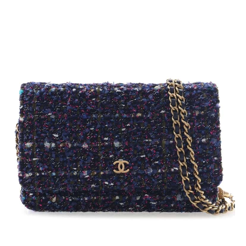 Chanel CC Tweed Charms Wallet On Chain Blue Very good condition - Front View