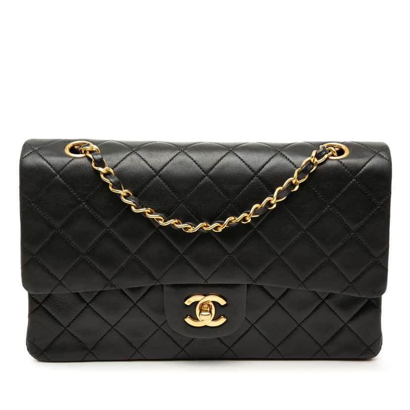 Chanel Medium Classic Lambskin Double Flap Black Leather Very good condition - Front View