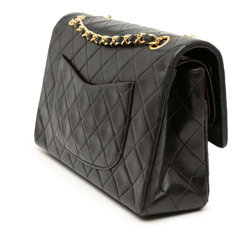 Chanel Medium Classic Lambskin Double Flap Black Leather Very good condition - Back View