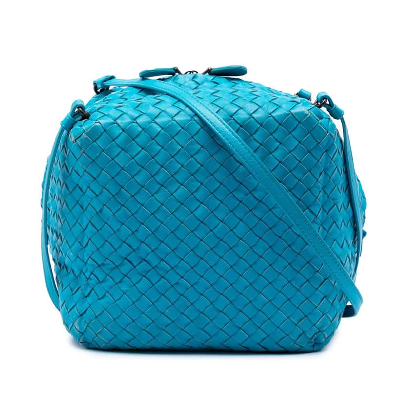 Bottega Veneta Nappa Intrecciato Cube Crossbody Blue Leather Very good condition - Front View