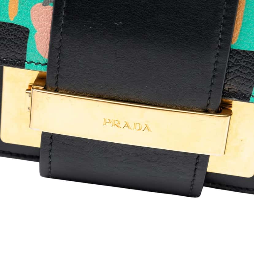 Prada Floral Printed Leather Plex Ribbon Crossbody Black Leather Very good condition - Box View