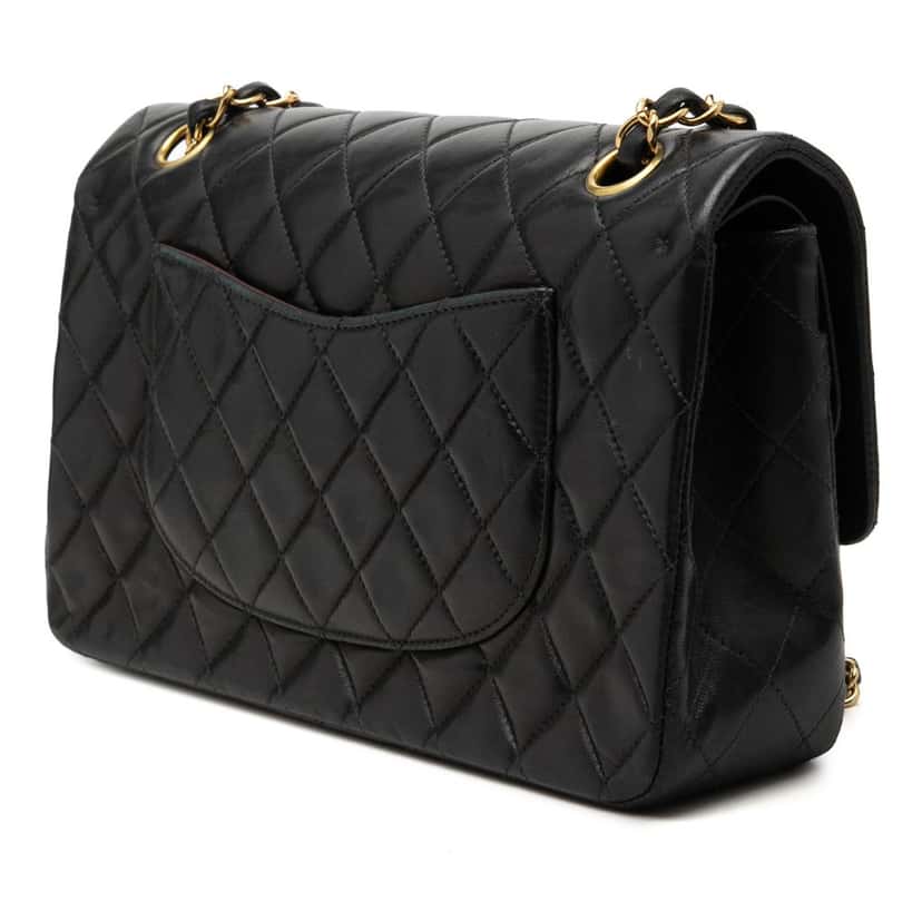 Chanel Medium Classic Lambskin Double Flap Black Leather Very good condition - Back View