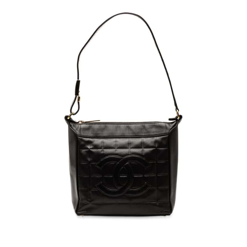 Chanel CC Chocolate Bar Lambskin Shoulder Bag Black Leather Very good condition - Front View