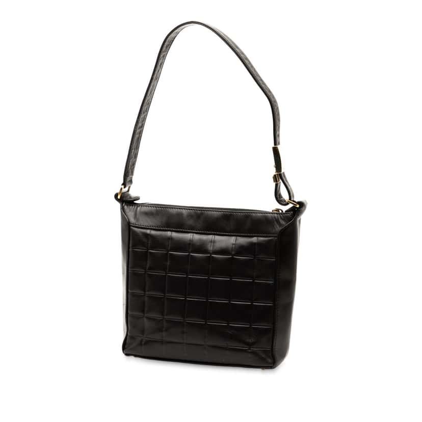 Chanel CC Chocolate Bar Lambskin Shoulder Bag Black Leather Very good condition - Back View
