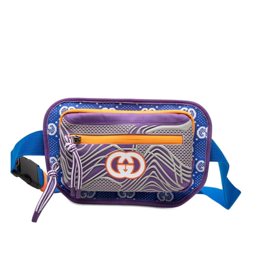 Gucci GG Nylon and Rubber Belt Bag Blue Very good condition - Front View