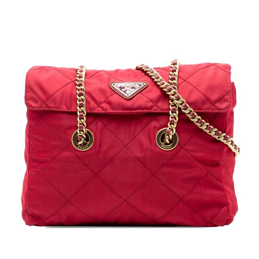 Prada Impuntu Tessuto Chain Shoulder Bag Red Very good condition - Front View