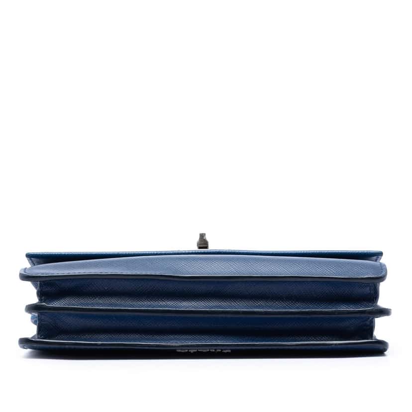 Prada Saffiano Turn Lock Wallet on Strap Blue Leather Very good condition - Inside View