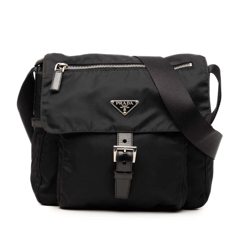 Prada Tessuto Zip Buckle Messenger Bag Black Very good condition - Front View