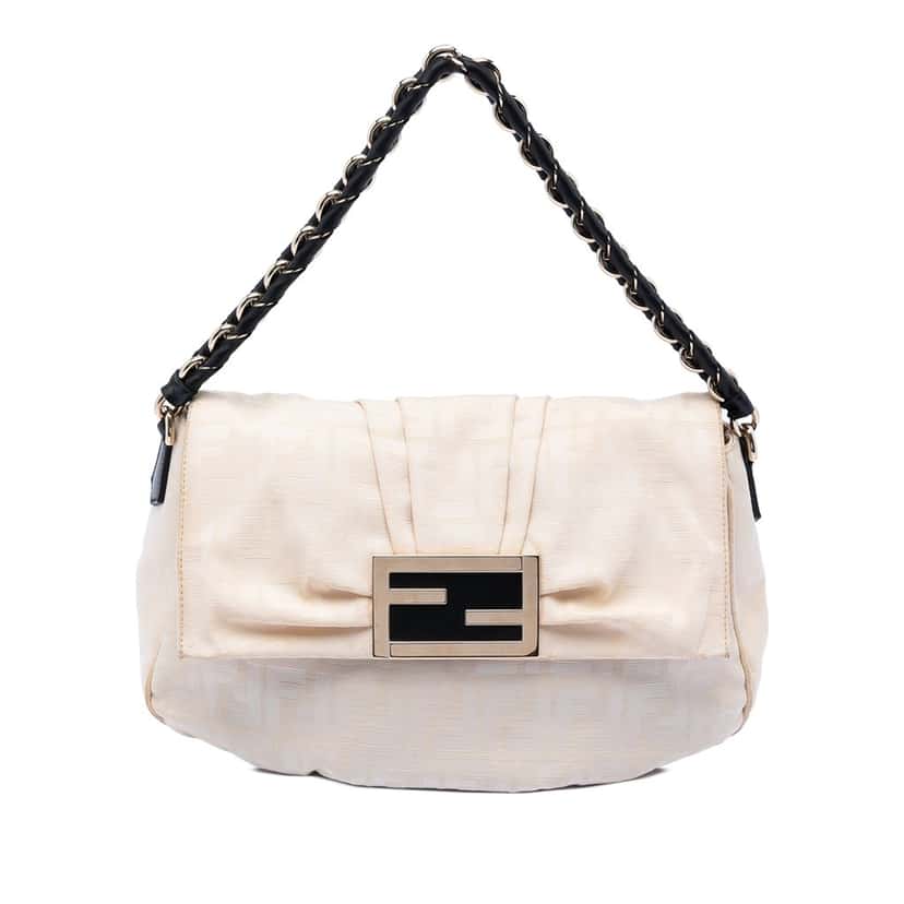 Fendi Zucca Canvas Mia Flap Shoulder Bag Brown Very good condition - Front View