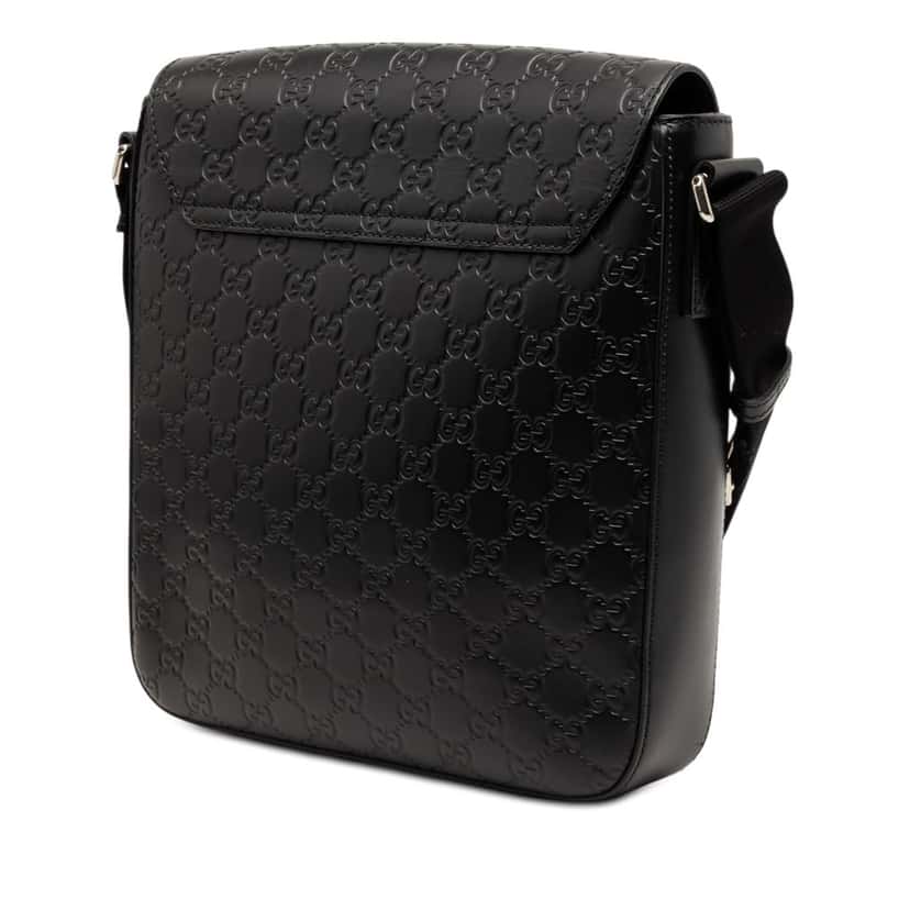 Gucci Guccissima Flap Messenger Bag Black Leather Very good condition - Back View