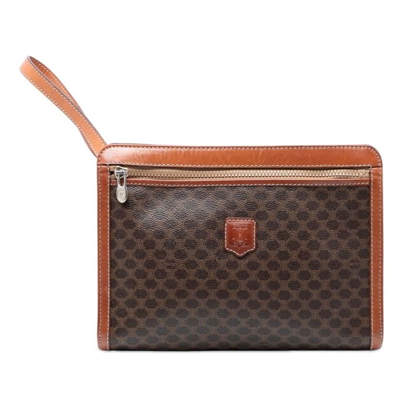 Celine Macadam Coated Canvas Clutch Brown Very good condition - Front View