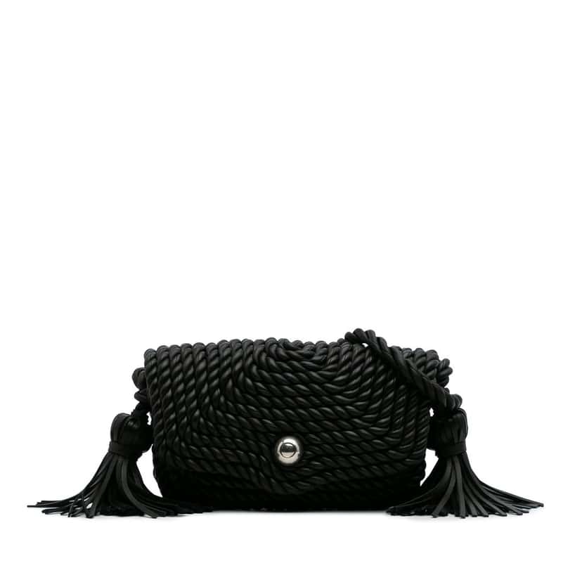 Bottega Veneta Lambskin Torchon Classic Tasseled Twisted Crossbody Black Leather Very good condition - Front View