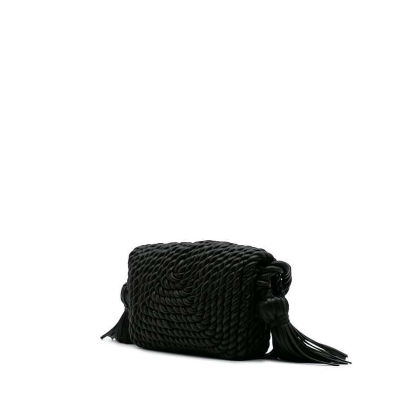 Bottega Veneta Lambskin Torchon Classic Tasseled Twisted Crossbody Black Leather Very good condition - Back View