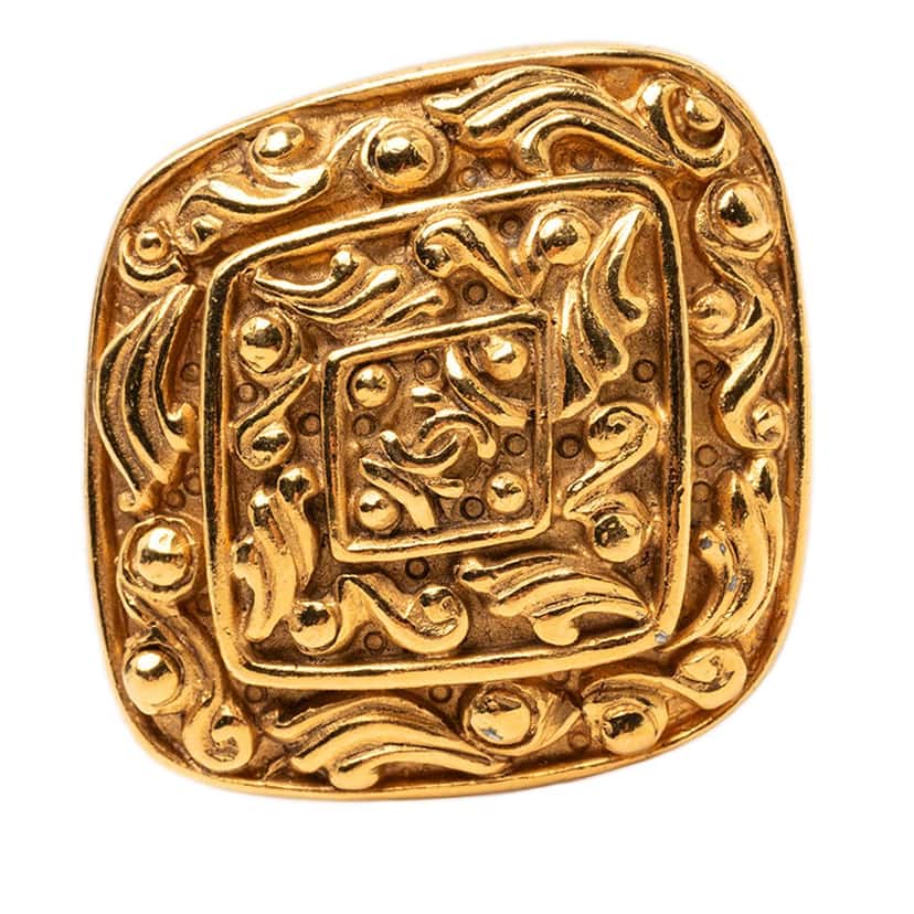 Chanel CC Gold Plated Diamond Brooch Gold Metal Very good condition - Front View