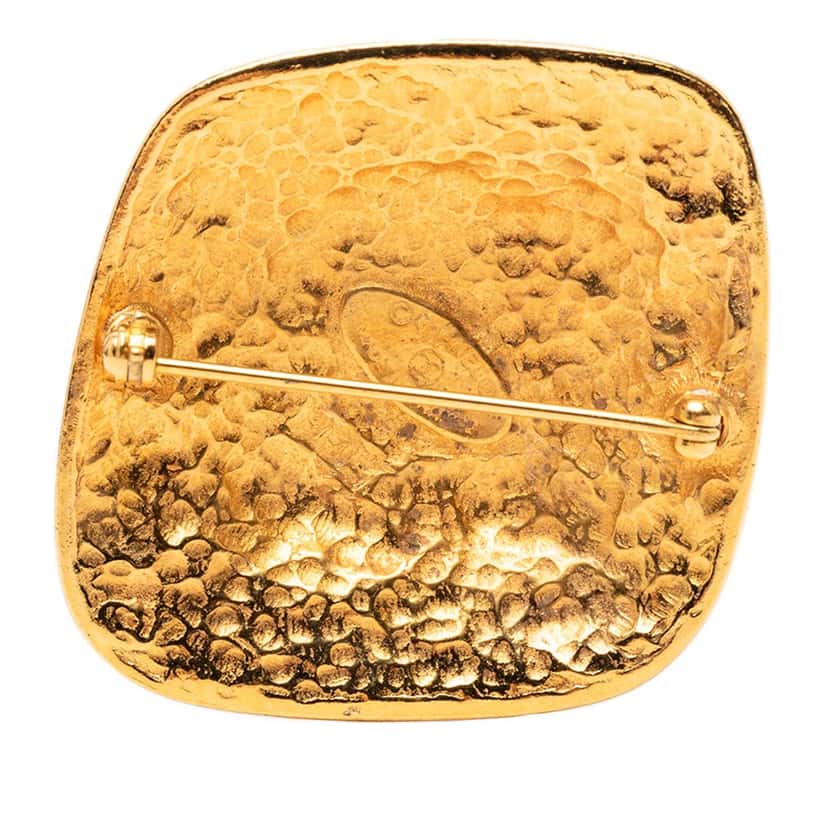 Chanel CC Gold Plated Diamond Brooch Gold Metal Very good condition - Back View