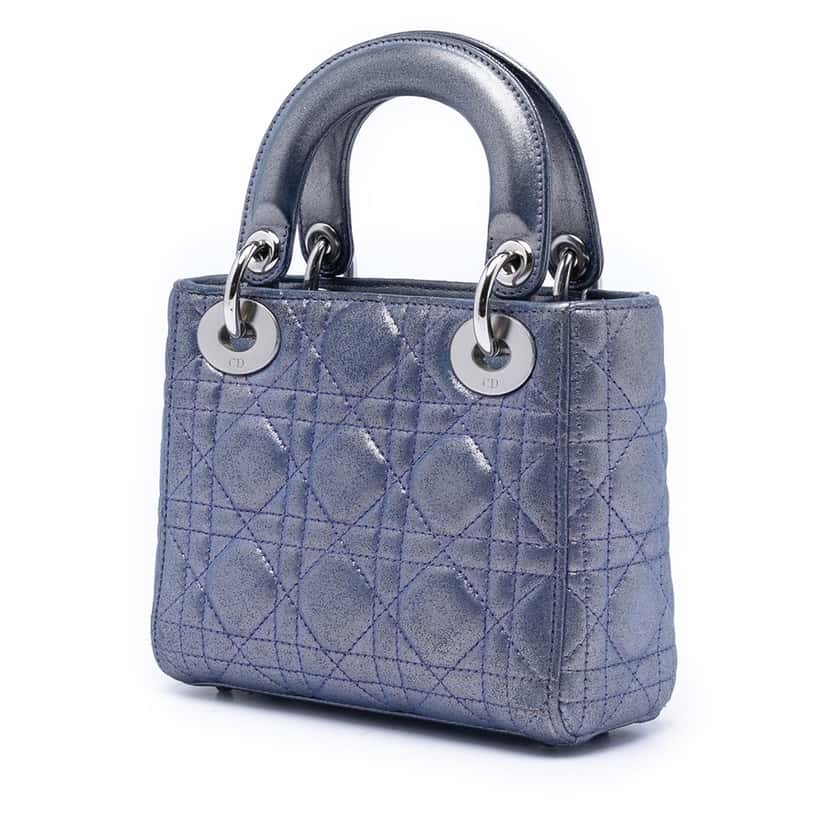 Dior Mini Iridescent Lambskin Cannage Lady Dior Blue Leather Very good condition - Back View