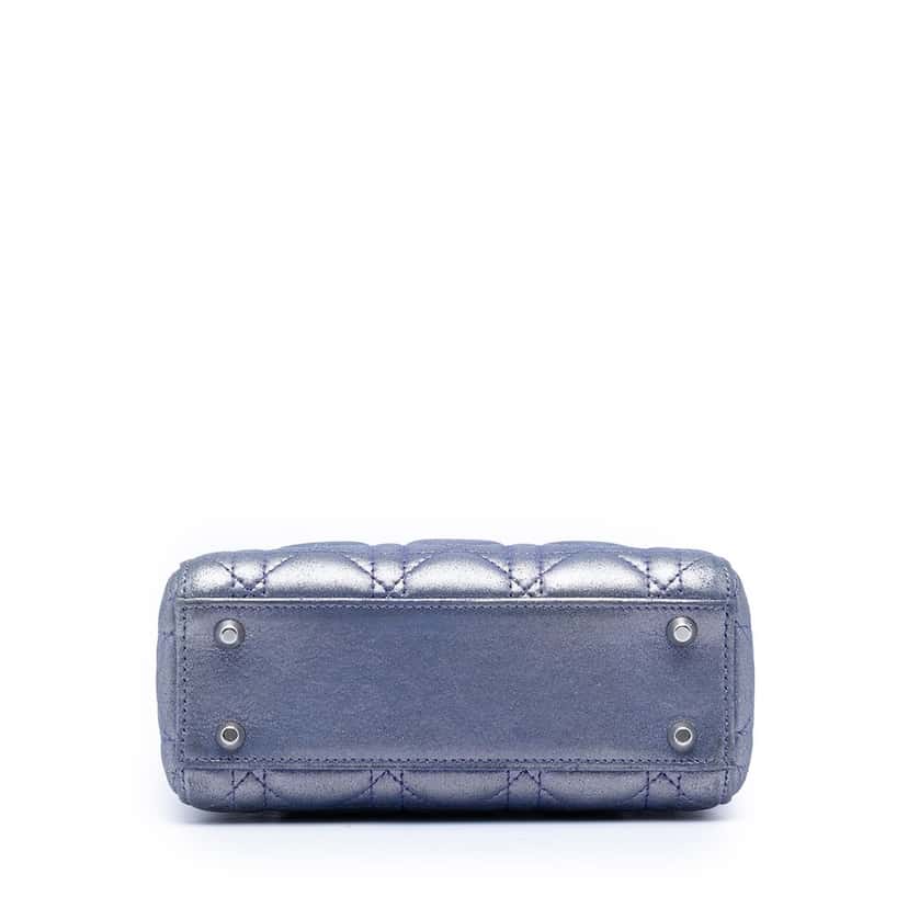 Dior Mini Iridescent Lambskin Cannage Lady Dior Blue Leather Very good condition - Inside View