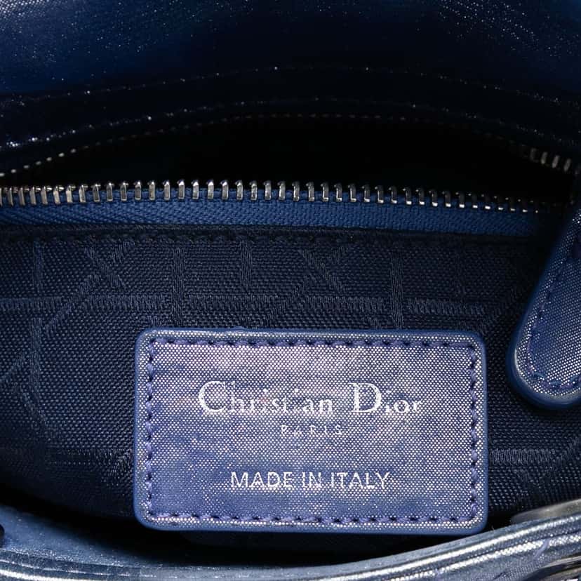 Dior Mini Iridescent Lambskin Cannage Lady Dior Blue Leather Very good condition - Box View