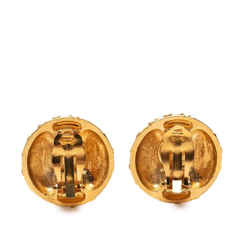 Chanel CC Gold Plated Round Clip On Earrings Gold Metal Very good condition - Back View